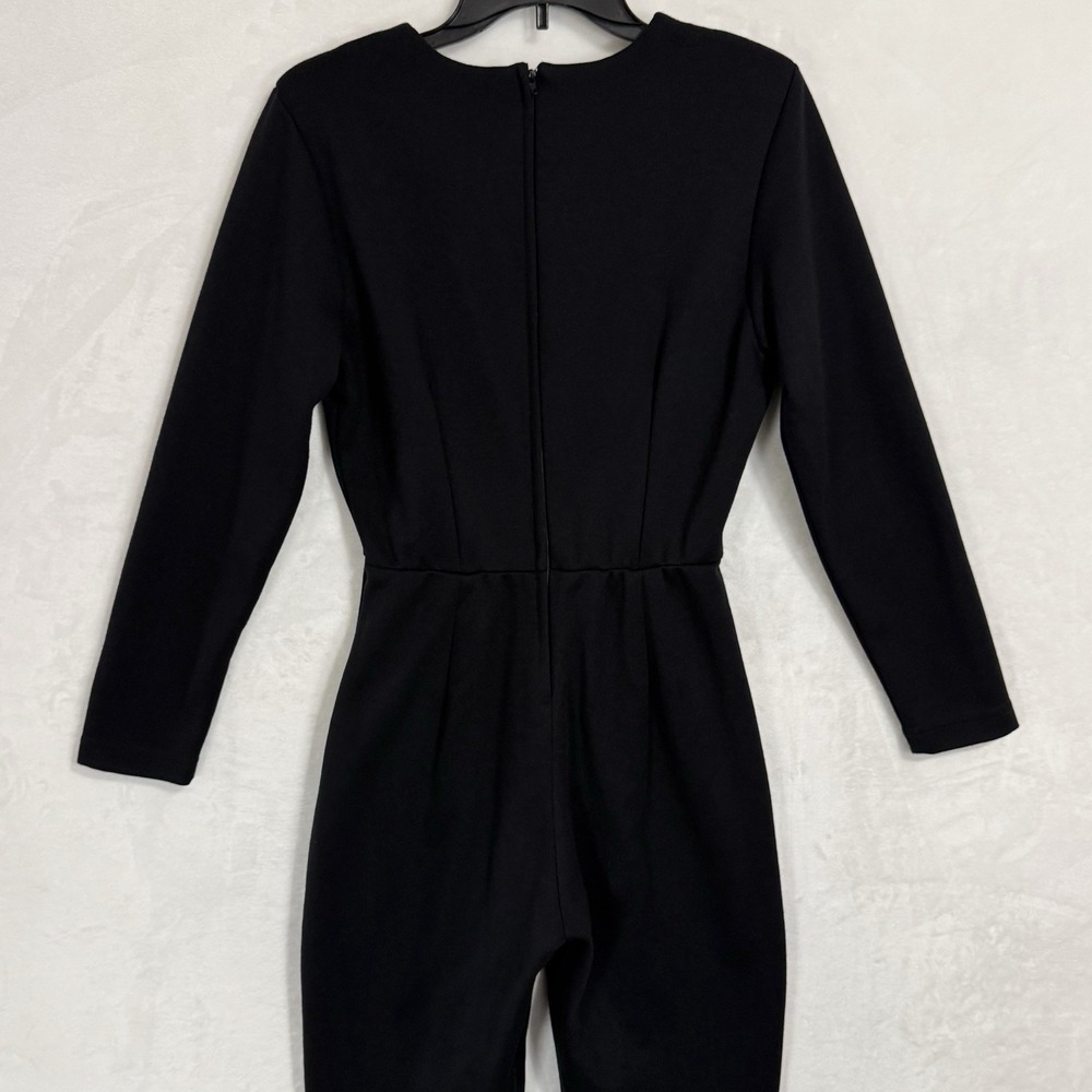 Vintage Long Sleeve‎ Pleated Knit Jumpsuit Stirrups Size M Black Minimalist Chic - Picture 15 of 15